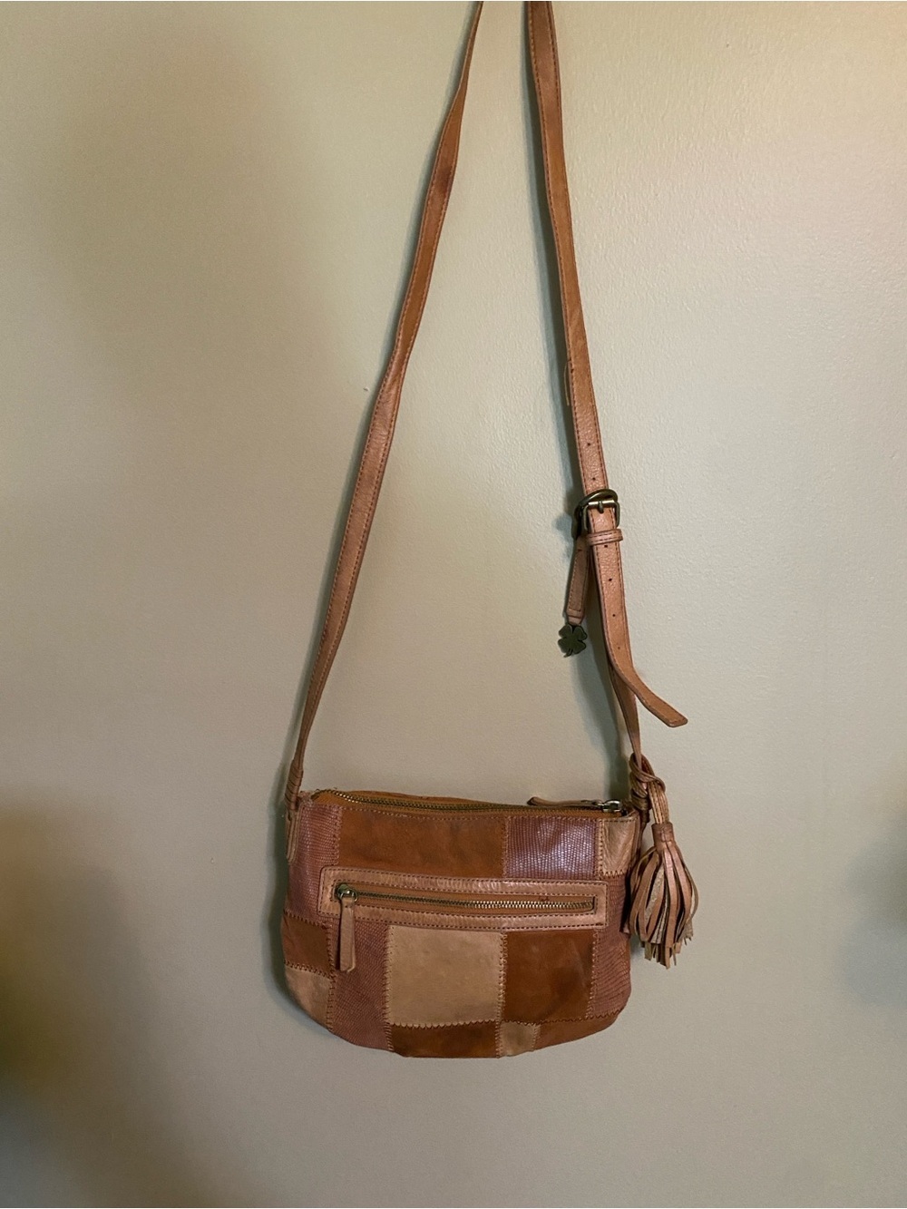 Lucky Brand Patchwork Leather Crossbody - Tan and brown bag